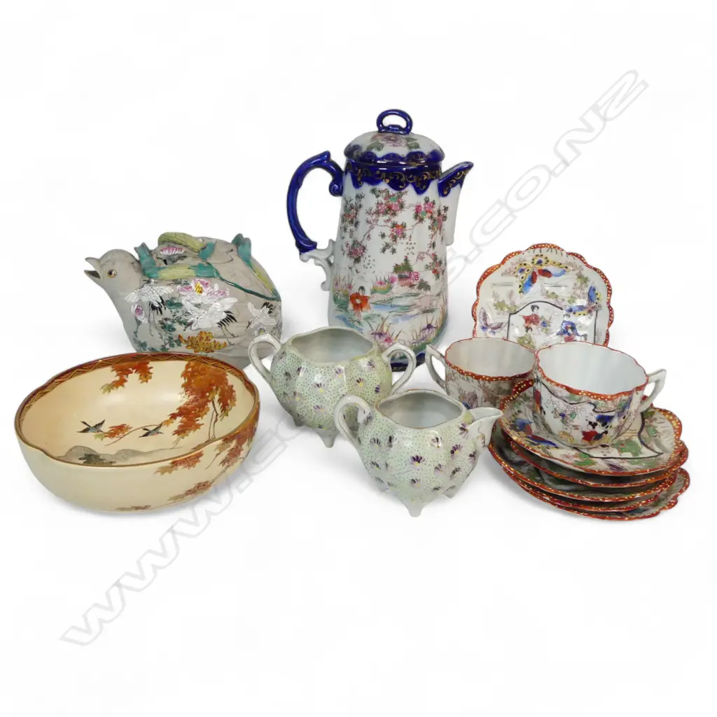 BOX OF VINTAGE JAPANESE CHINA SATSUMA NORITAKE ETC Image 1++