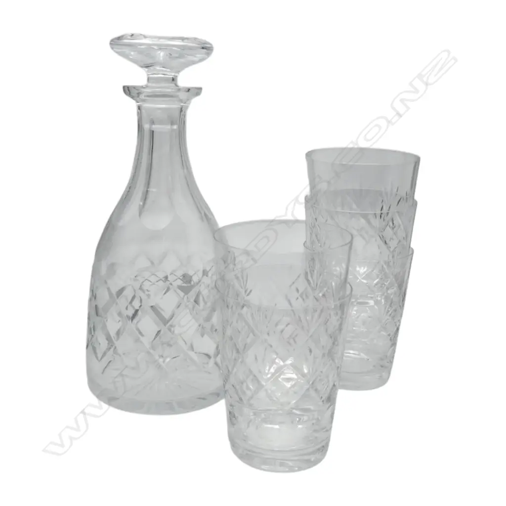 CRYSTAL DECANTER + 5 SCOTTISH TUMBLERS Image 1++
