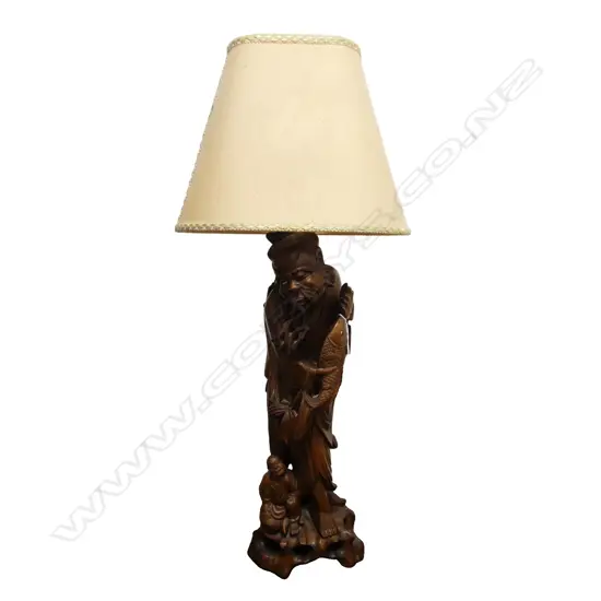 CARVED WOODEN ORIENTAL FIGURE TABLE LAMP H.750mm