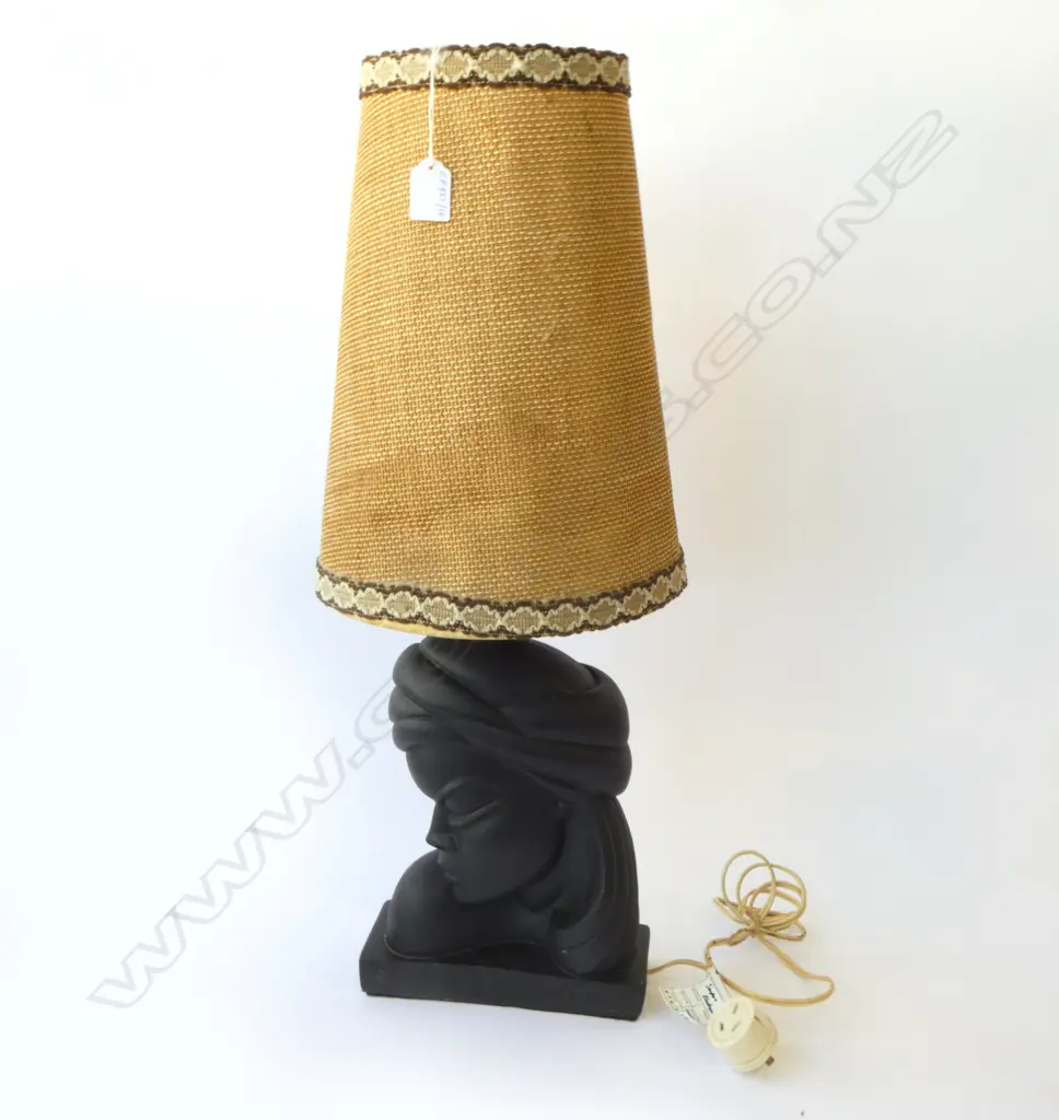 1950’S ALEXANDER BACKER FEMALE CHALKWARE LAMP ORIGINAL SHADE WORKING, H.650MM Image 1++
