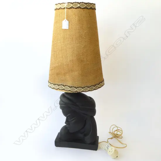 1950’S ALEXANDER BACKER FEMALE CHALKWARE LAMP ORIGINAL SHADE WORKING, H.650MM