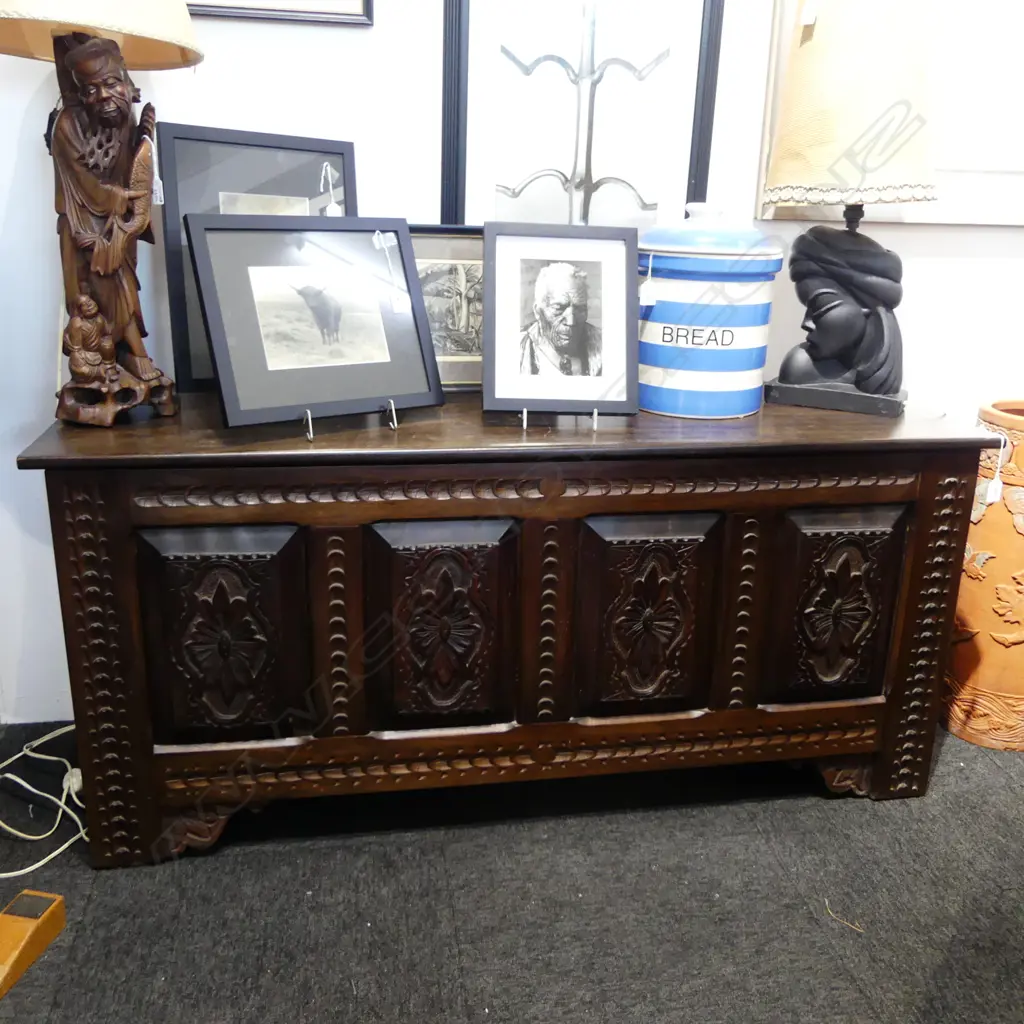 ANTIQUE STYLE MAHOGANY COFFER 1375x445x625mm Image 1++