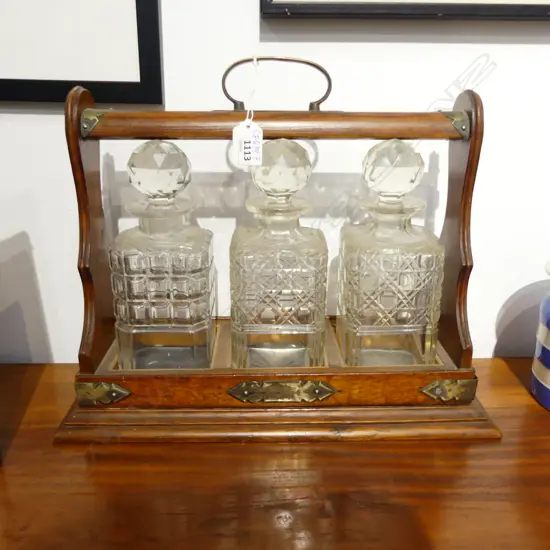 OAK 3 BOTTLE TANTALUS W.385mm chips to bottle rims