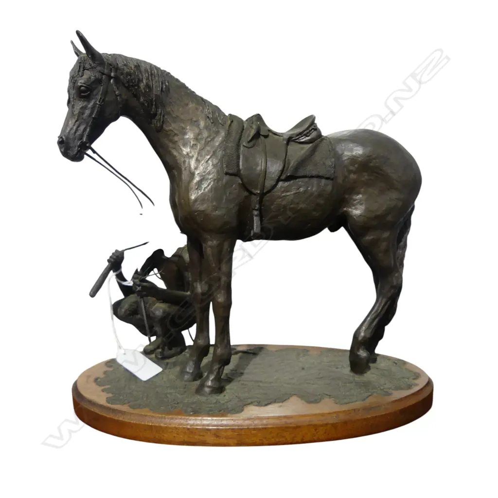 BRONZED RESIN HORSE & RIDER H.260mm Image 1++