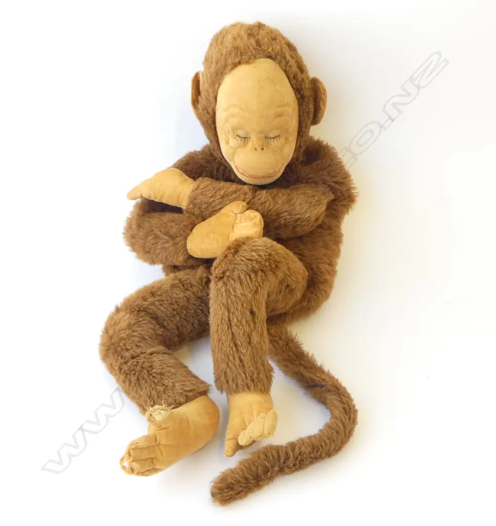 1950’S MERRYTHOUGHT ENGLAND MOHAIR MONKEY PJS CASE W. LABEL, L.700MM arm needs repair Image 1++