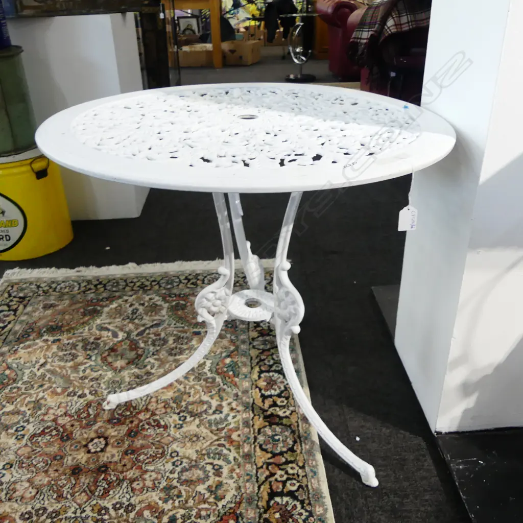 WHITE METAL PATIO TABLE 700mm dia Image 1++