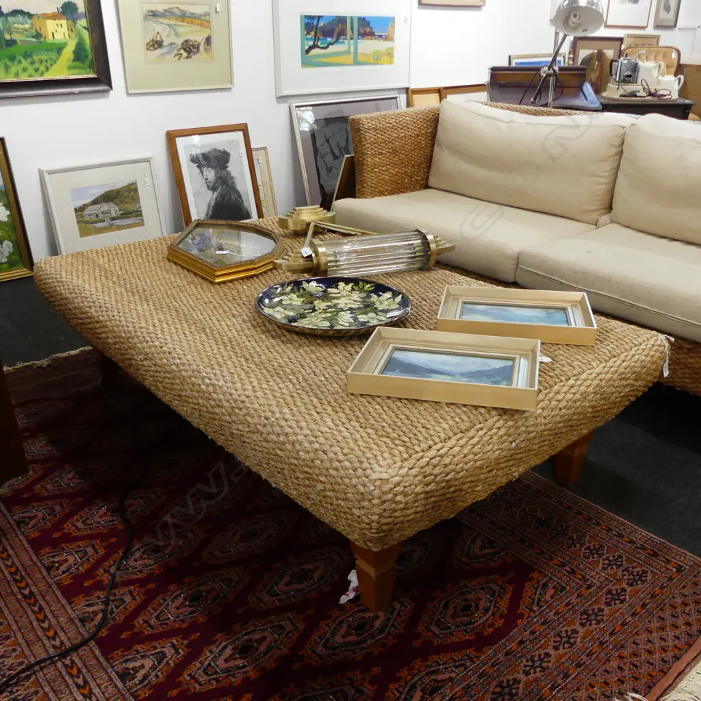 LARGE WOVEN FIBER TOPPED COFFEE TABLE1530MM W920MM Image 1++