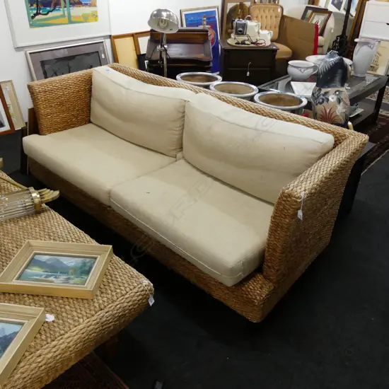 WATER HYACINTH SOFA, SOME FADING TO FRAME 1800x750x720mm