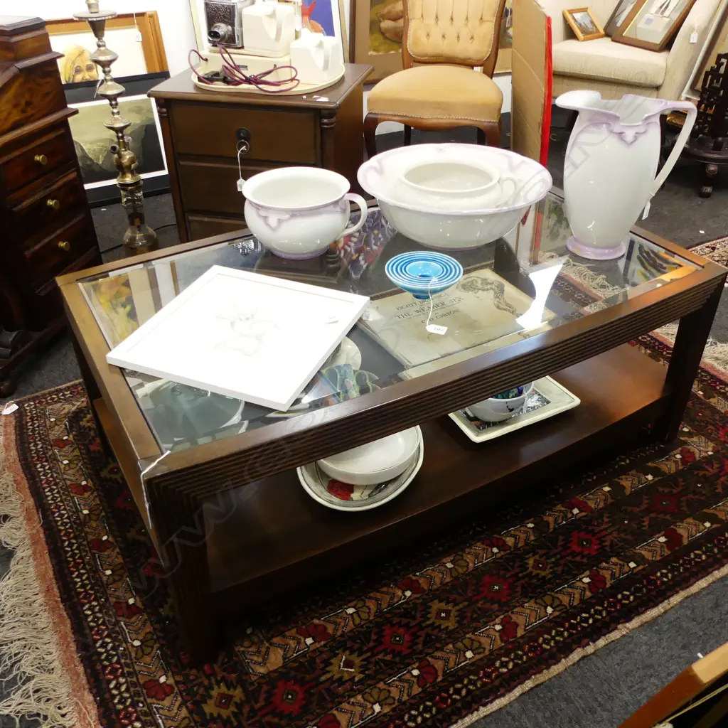 MODERN GLASS TOP COFFEE TABLE BY SAYWELL 1210x710x455mm Image 1++