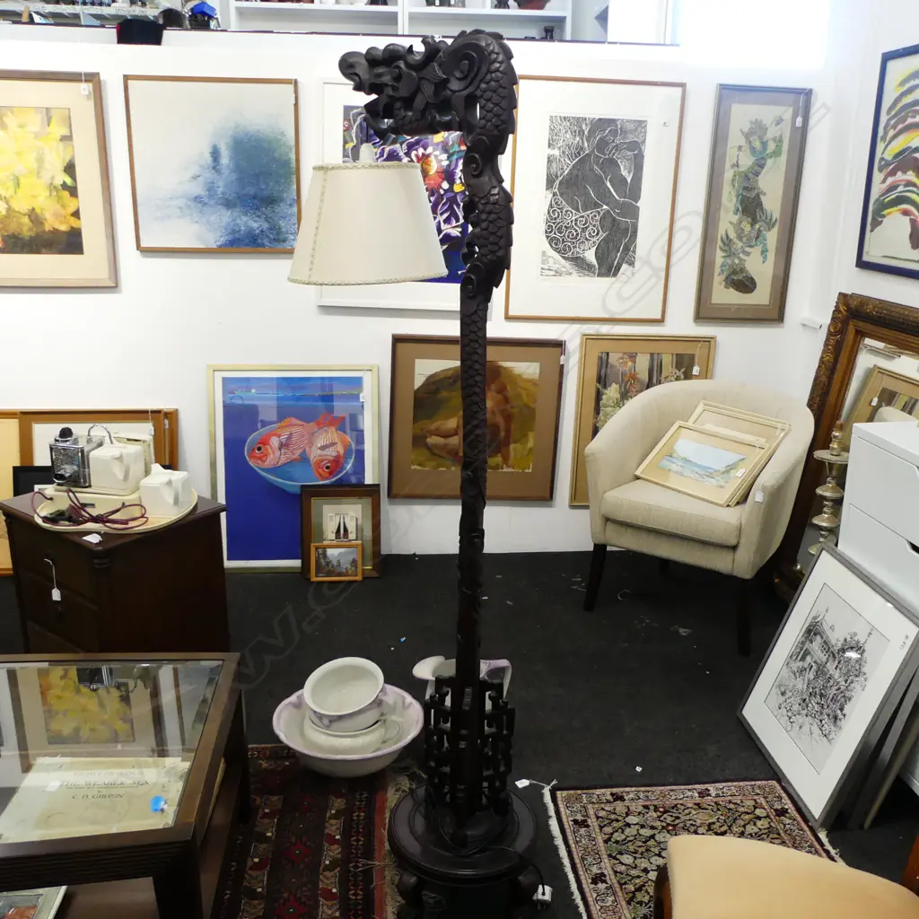 ORIENTAL CARVED WOODEN FLOOR LAMP H.1820mm Image 1++