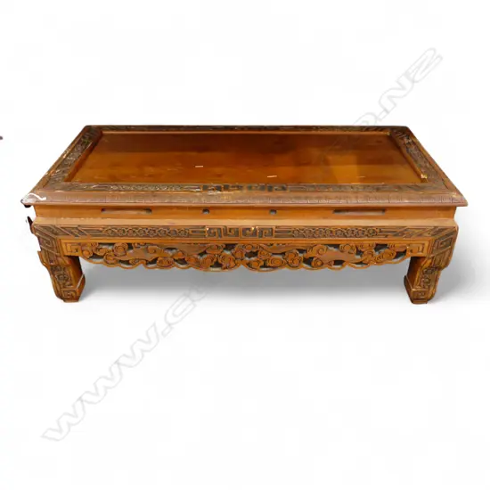 ORIENTAL CARVED WOODEN LOW TABLE W.765mm