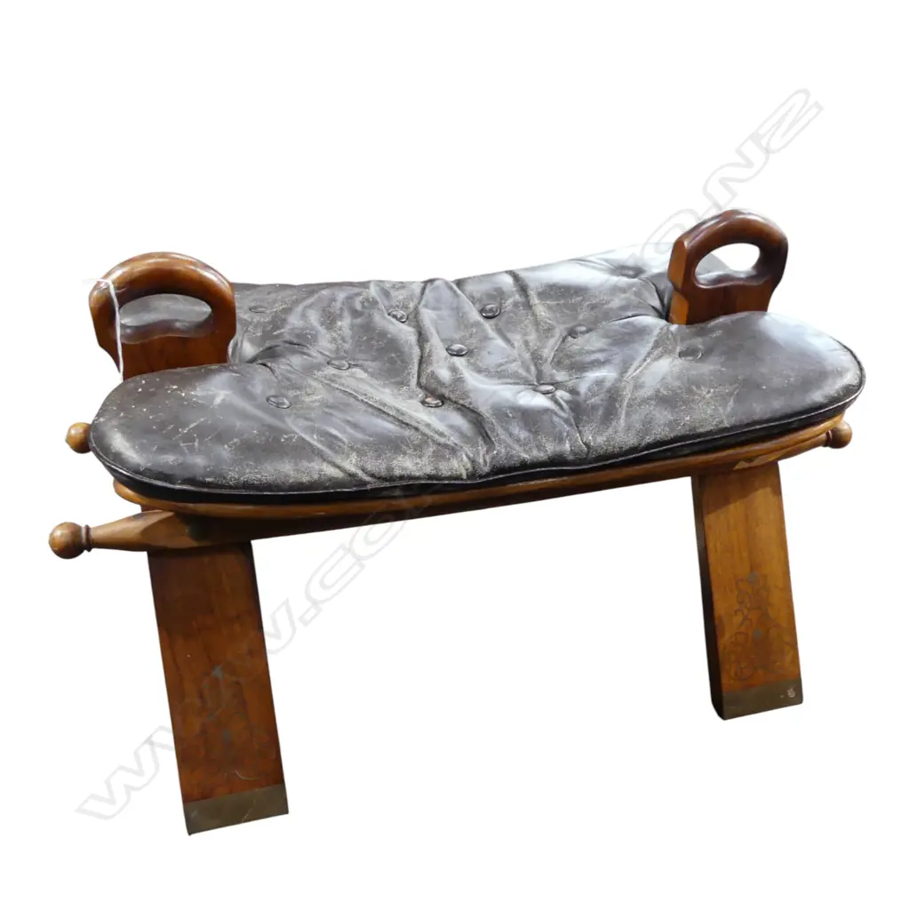 VINTAGE CAMEL STOOL w. BRASS INLAY Image 1++