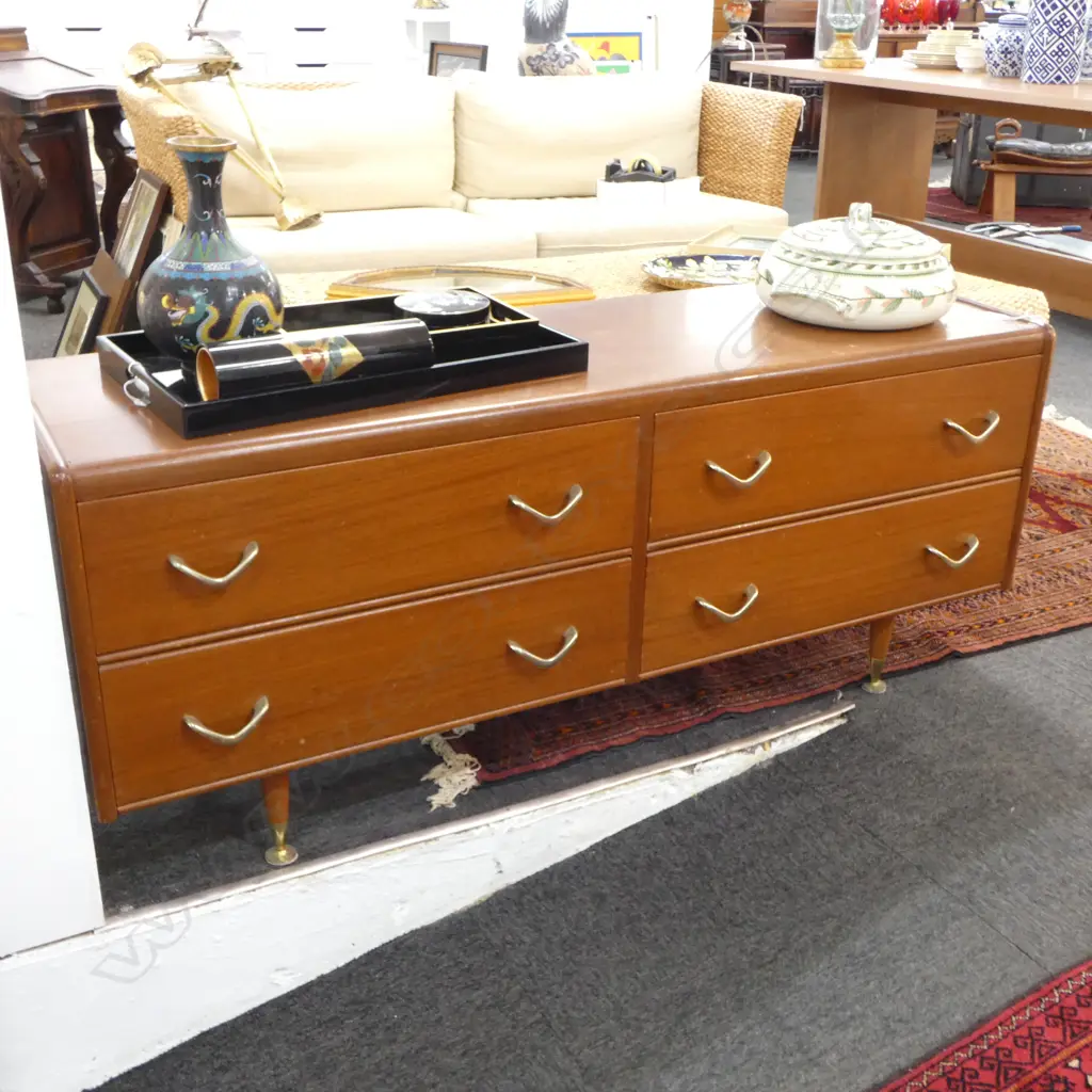 RETRO SOLID MAHOGANY 4 DRAW CHEST 1365x405x570mm split to top Image 1++