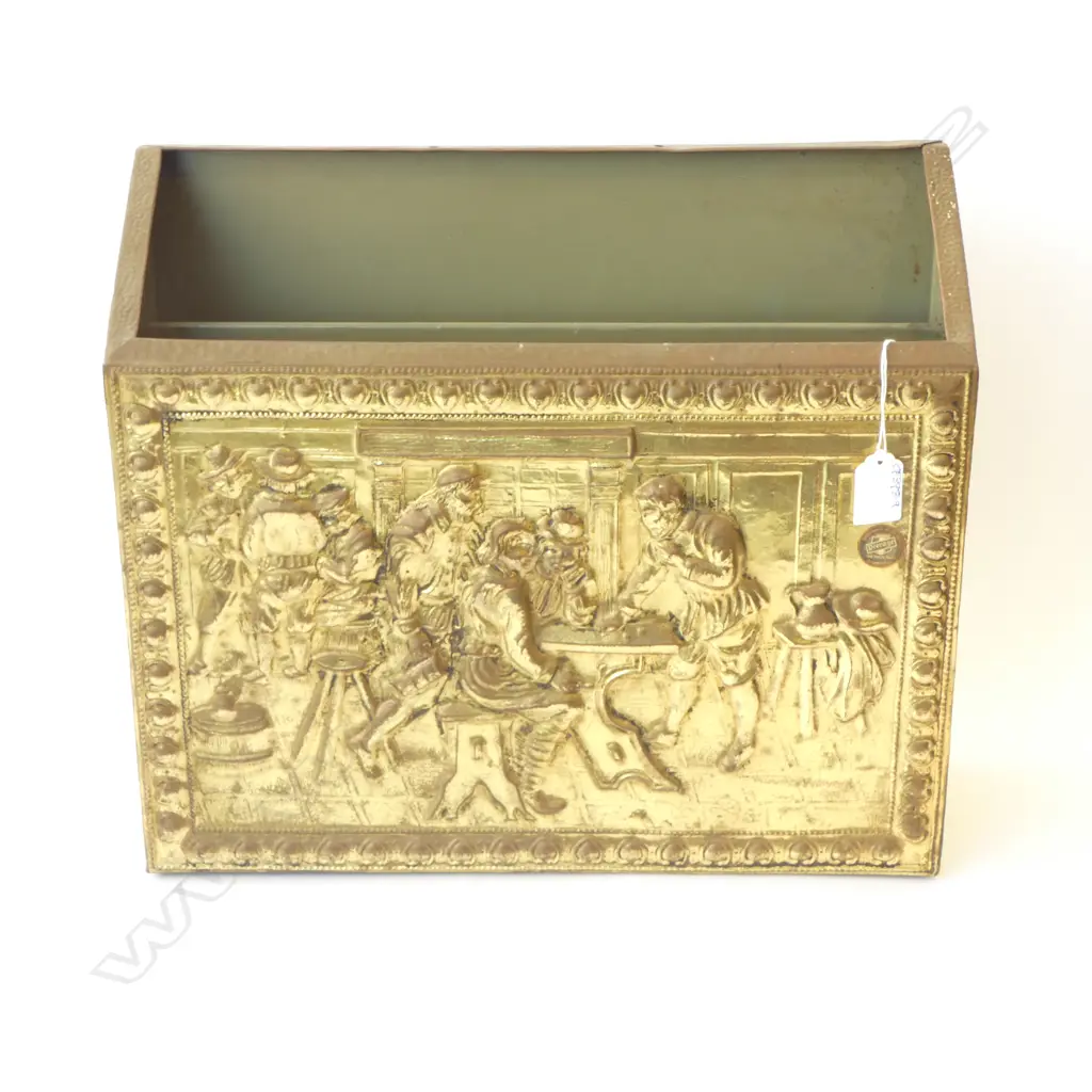 VINTAGE EMBOSSED BRASS MAGAZINE RACK 410x130x360mm Image 1++