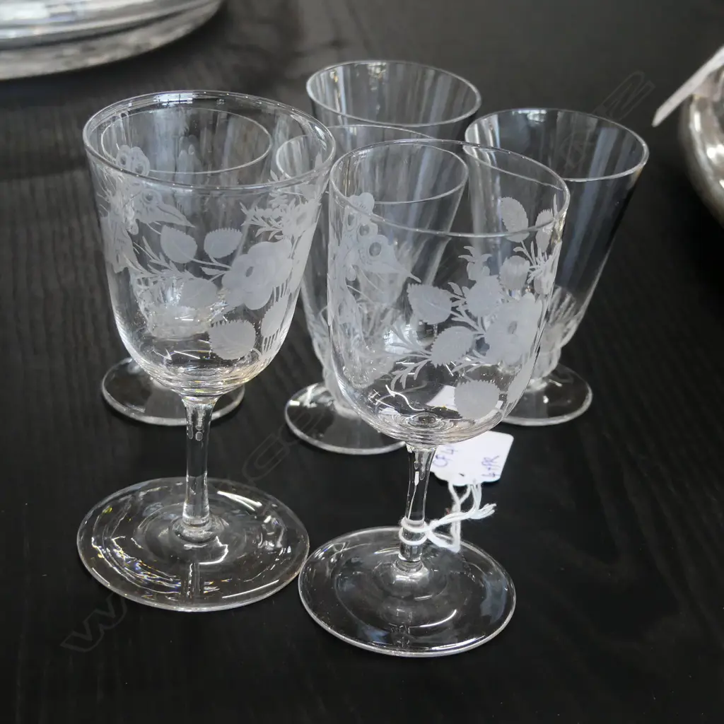 4 LALIQUE GLASSES H.90mm + PR ETCHED SHERRY GLASSES H.125mm Image 1++