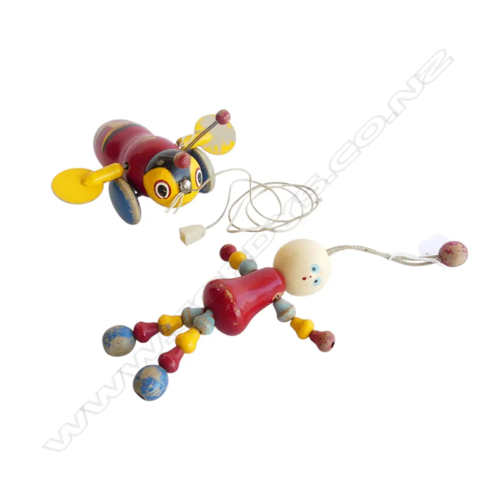OLD BUZZY BEE TOY (WOODEN WINGS) & SIMILAR PERIOD WOODEN FIGURE Image 1++