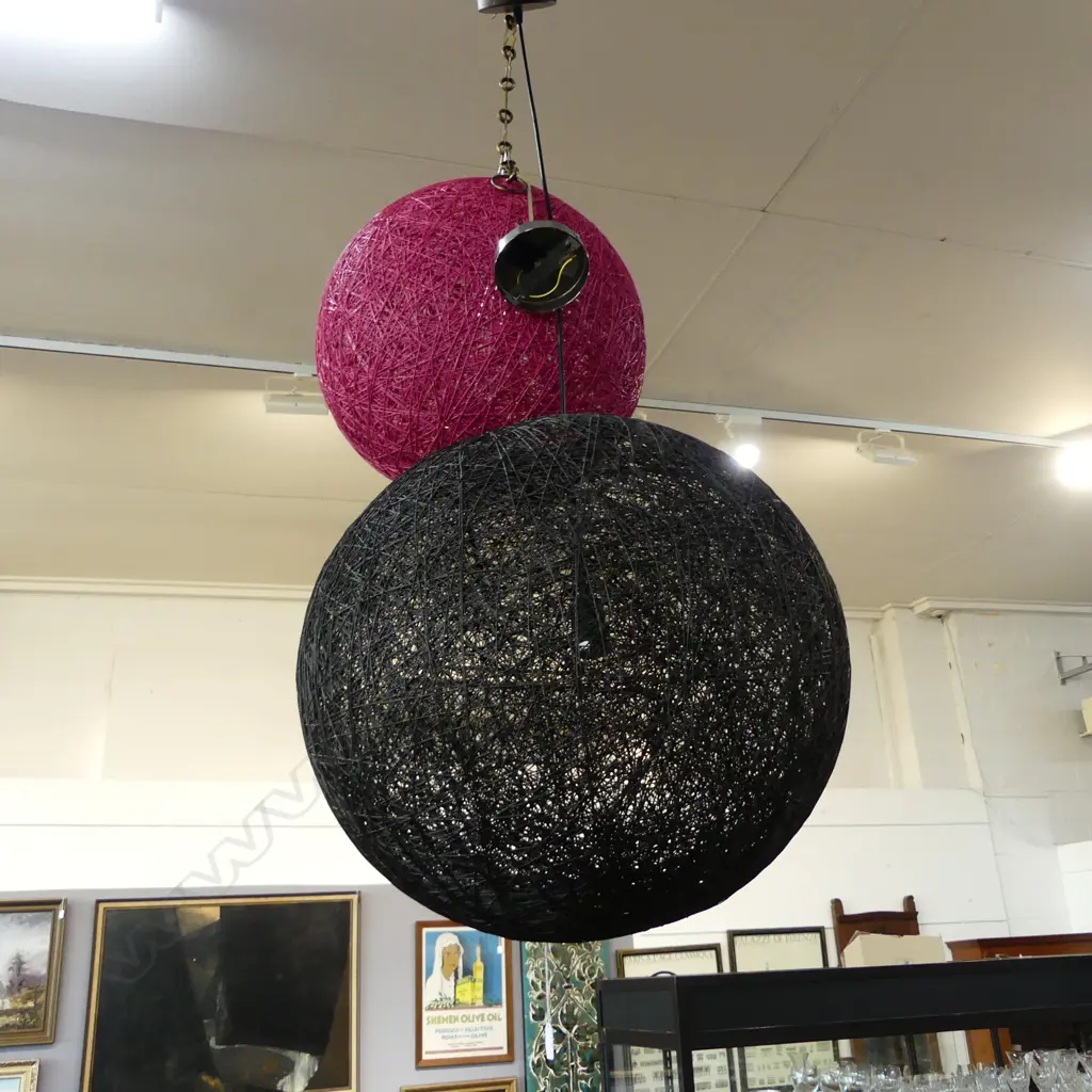 TWO GRADUATED WOVEN STRING PENDANT LIGHTS/SHADES Image 1++