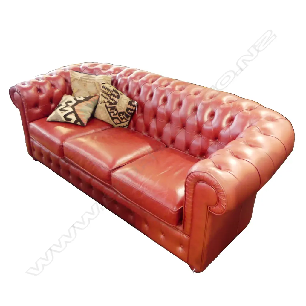 3 SEATER BUTTONED LEATHER CHESTERFIELD SOFA 2200x1000x770mm Image 1++
