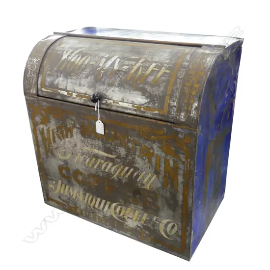 VINTAGE TIN CONTAINER 'HIGH MOUNTAIN NICARAGUAN COFFEE' 520x315x530mm