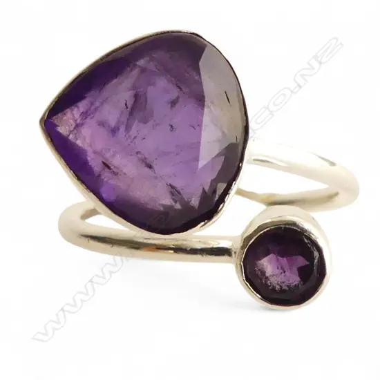 SILVER & AMETHYST RING, (adjustable size)
