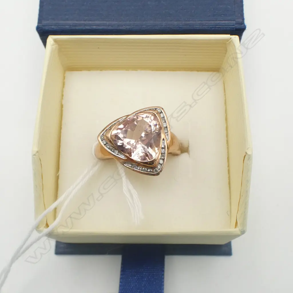 9ct ROSE GOLD, MORGANITE & DIAMOND RING, 6.22gm, SIZE T Image 1++
