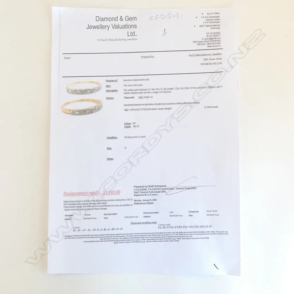 18CT GOLD AND DIAMOND BAND (TDW. 0.45ct) 2gms size Q VALUATION ATTACHED Image 1++