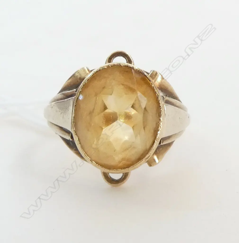 vintage 9ct YELLOW GOLD & LGE CITRINE DRESS RING 4.33gms SIZE M Image 1++