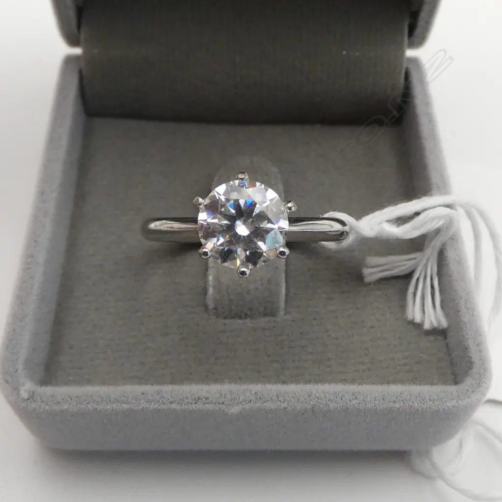 MOISSANITE SOLITAIRE RING, SILVER SET, 2ct, GRA CERT  SIZE S Image 1++