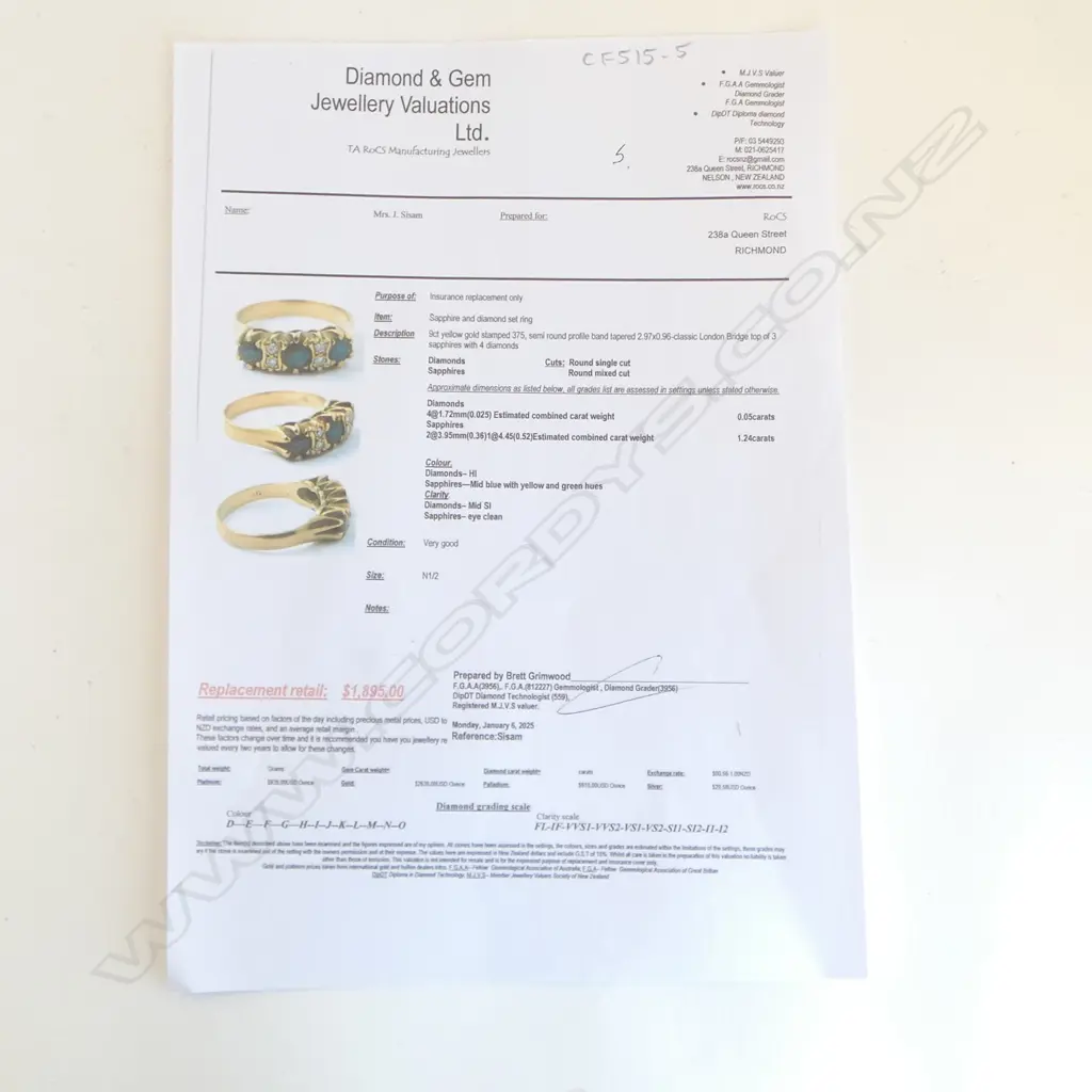 9CT GOLD SAPPHIRE AND DIAMOND RING 4.16gms SIZE N1/2 VALUATION ATTACHED Image 1++