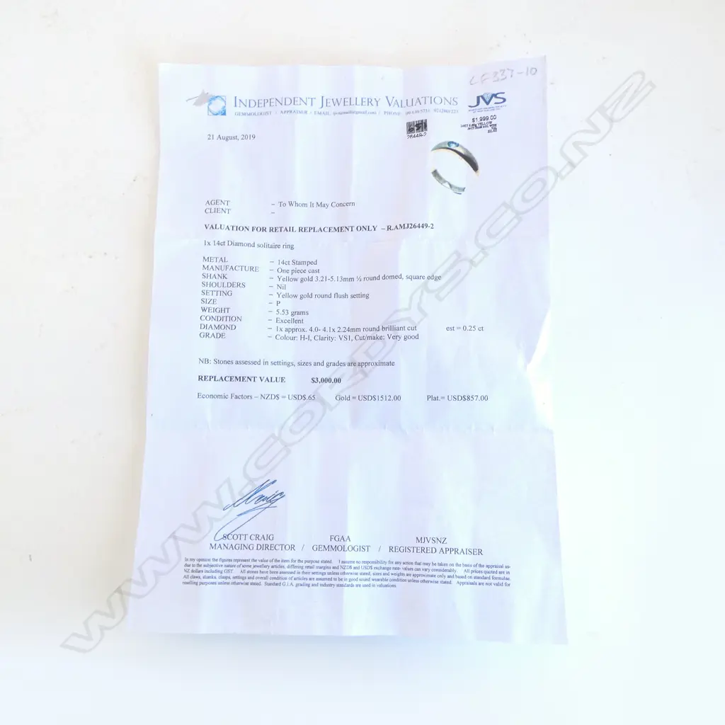 14CT GOLD AND DIAMOND SOLITAIRE RING (valuation $3000.00 Replacement) 5.53gm SIZE P Image 1++