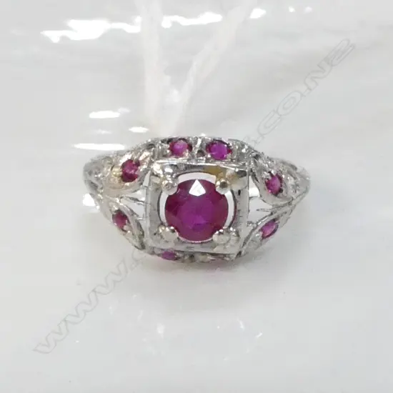 *RTV* W/GOLD DECO STYLE RUBY & DIAMOND RING SIZE I1/2  (2.4 GMS)