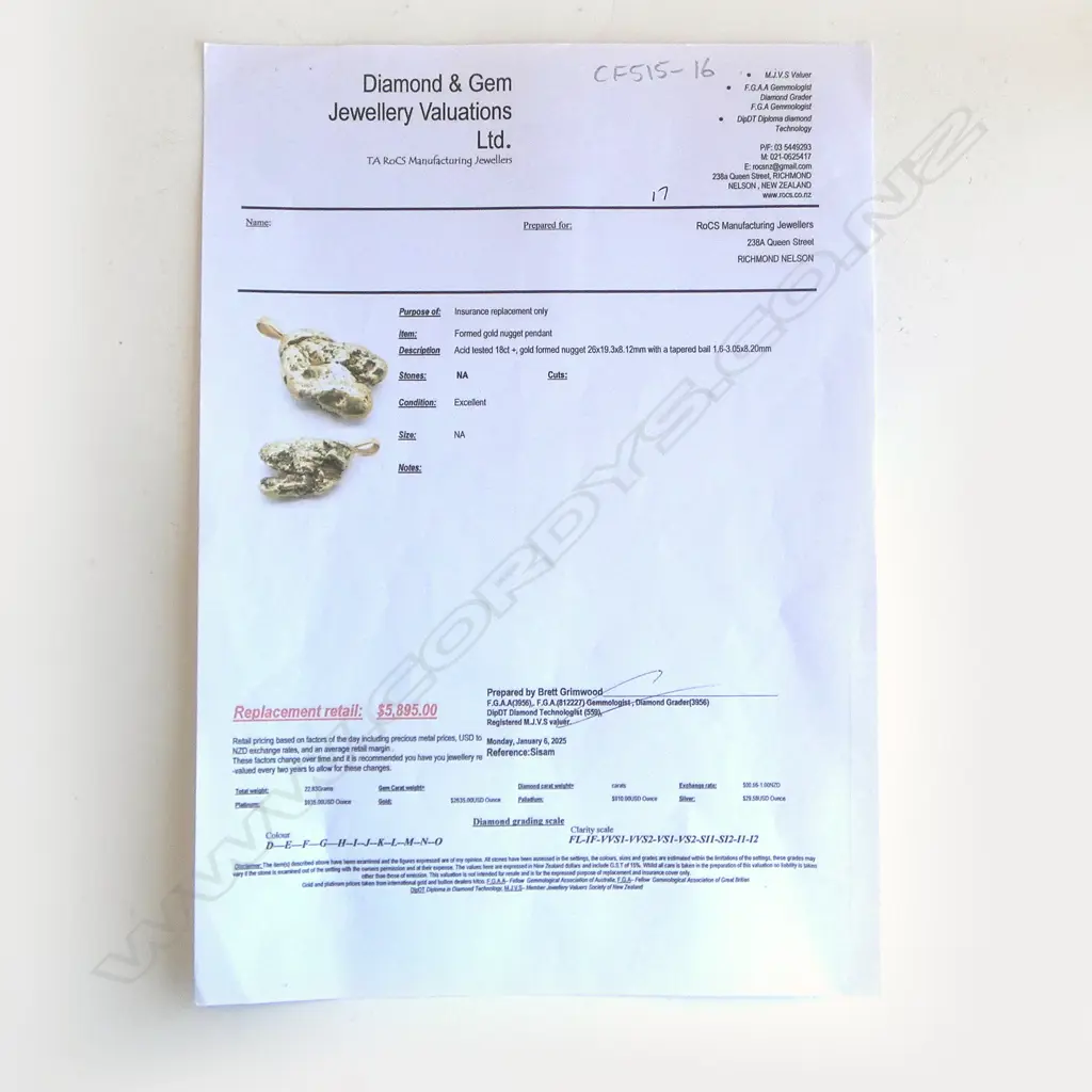 (17) GOLD NUGGET PENDANT 22.83gms VALUATION ATTACHED Image 1++
