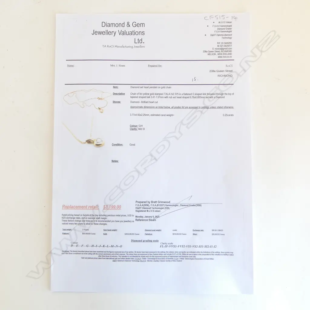 (15) 9CT GOLD AND DIAMOND (0.25CT)  PENDANT ON GOLD CHAIN 2.78gms (val $3,199)ATTACHED Image 1++