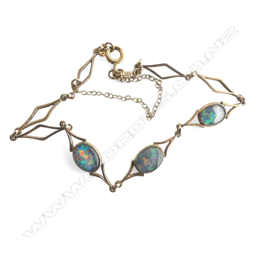 9ct GOLD OPAL TRIPLETS BRACELET A/F Image 1++