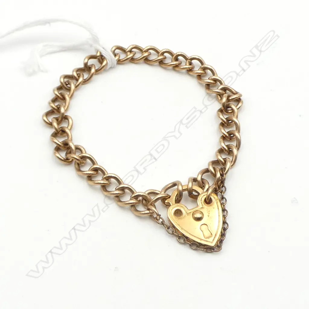 SMALL GOLD PLATE BRACELET heart padlock clasp Image 1++
