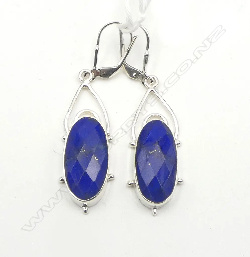 SILVER & FACETED LAPIS LAZULI DROP EARRINGS Image 1++