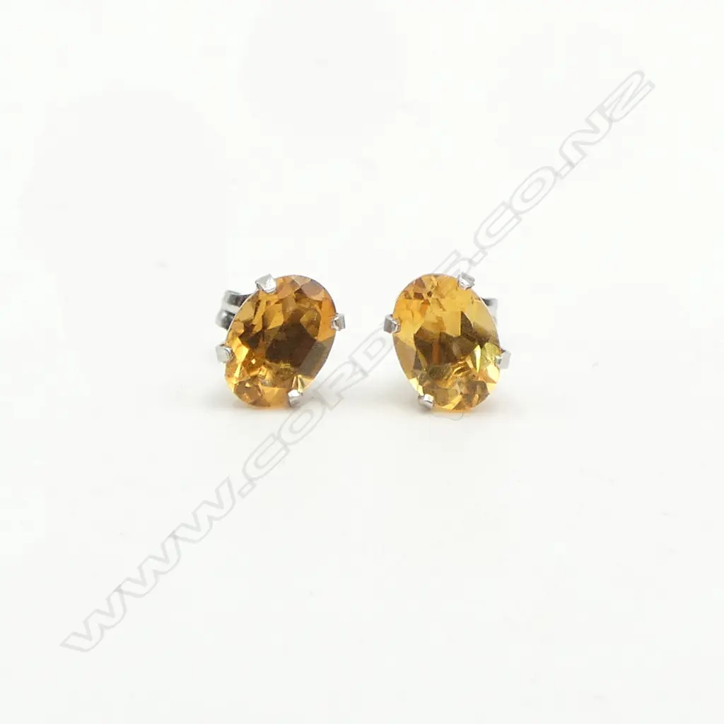 PR 14ct W/GOLD & CITRINE 0.95gms EARRINGS Image 1++