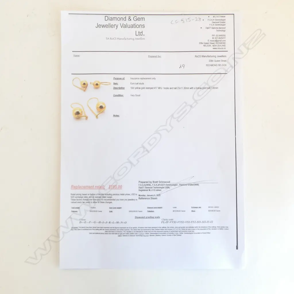 (29) PAIR 10CT GOLD BALL EARRINGS 1.6gms VALUATION ATTACHED Image 1++