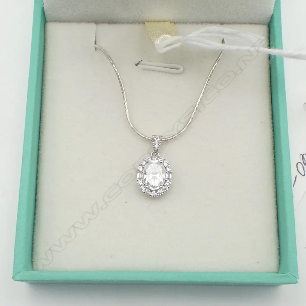 SILVER MOISSANITE PENDANT on SILVER CHAIN, 1.5ct, GRA CERT Image 1++