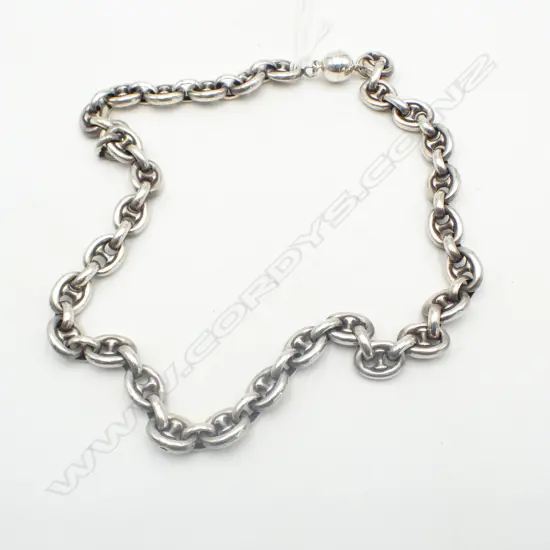 MODERN SILVER LARGE CAPSTAN LINK NECKLACE 40gms