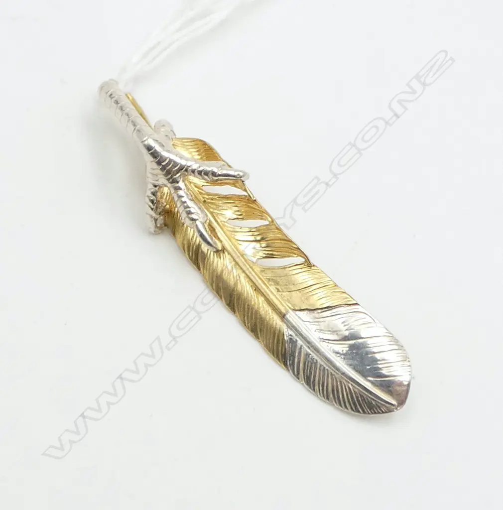 JAPANESE GOROS SILVER FEATHER PENDANT L.65mm 9.2gms Image 1++