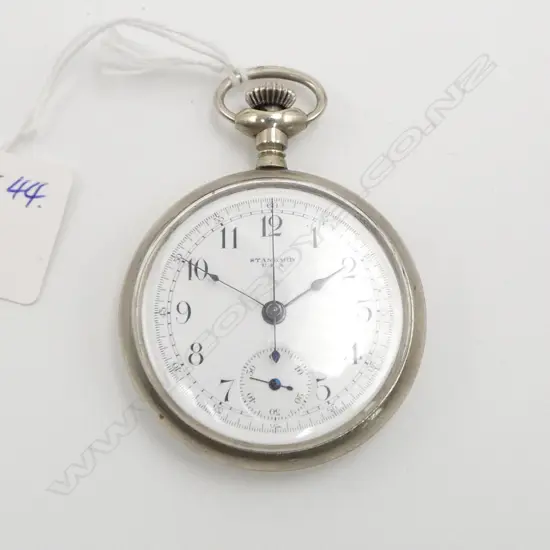 PLATED OPEN FACE POCKET WATCH w stopwatch function named Standard USA. Running