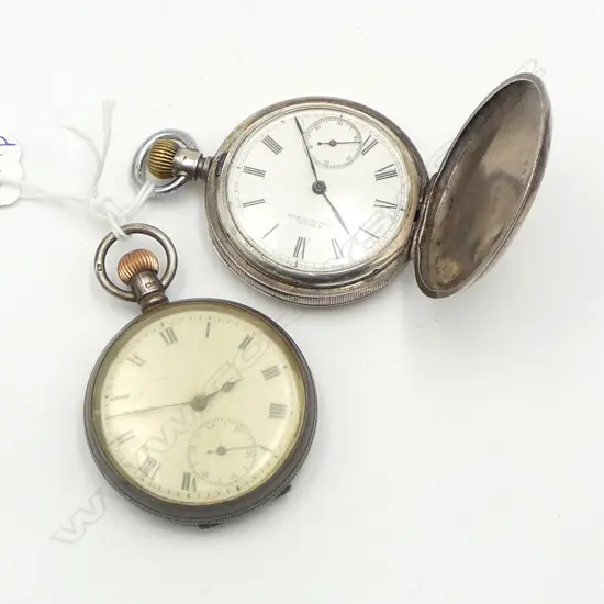 2 SILVER GENT'S POCKET WATCHES: Waltham running + Lonville