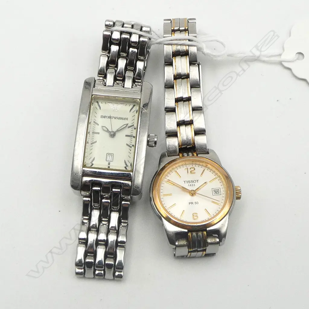 2 LADIES QUARTZ WRIST WATCHES; TISSOT & EMPORIO ARMANI Image 1++