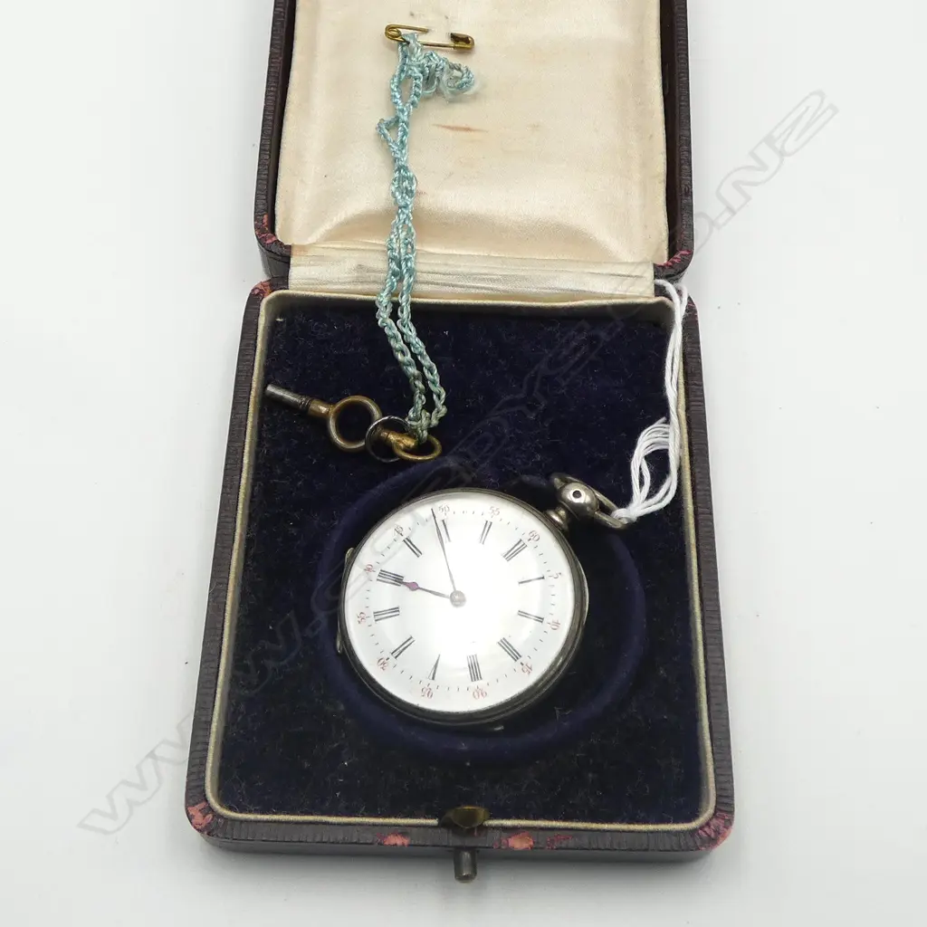 19thC SILVER MID-SIZE POCKET WATCH open face. Running. In miss-matched case w key Image 1++