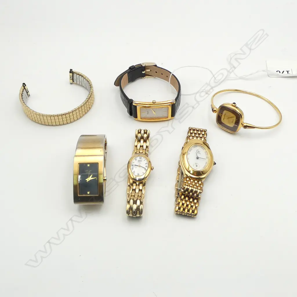 5 LADIES R/GOLD DRESS WATCHES (SEIKO, GC GUESS) & STRAP Image 1++