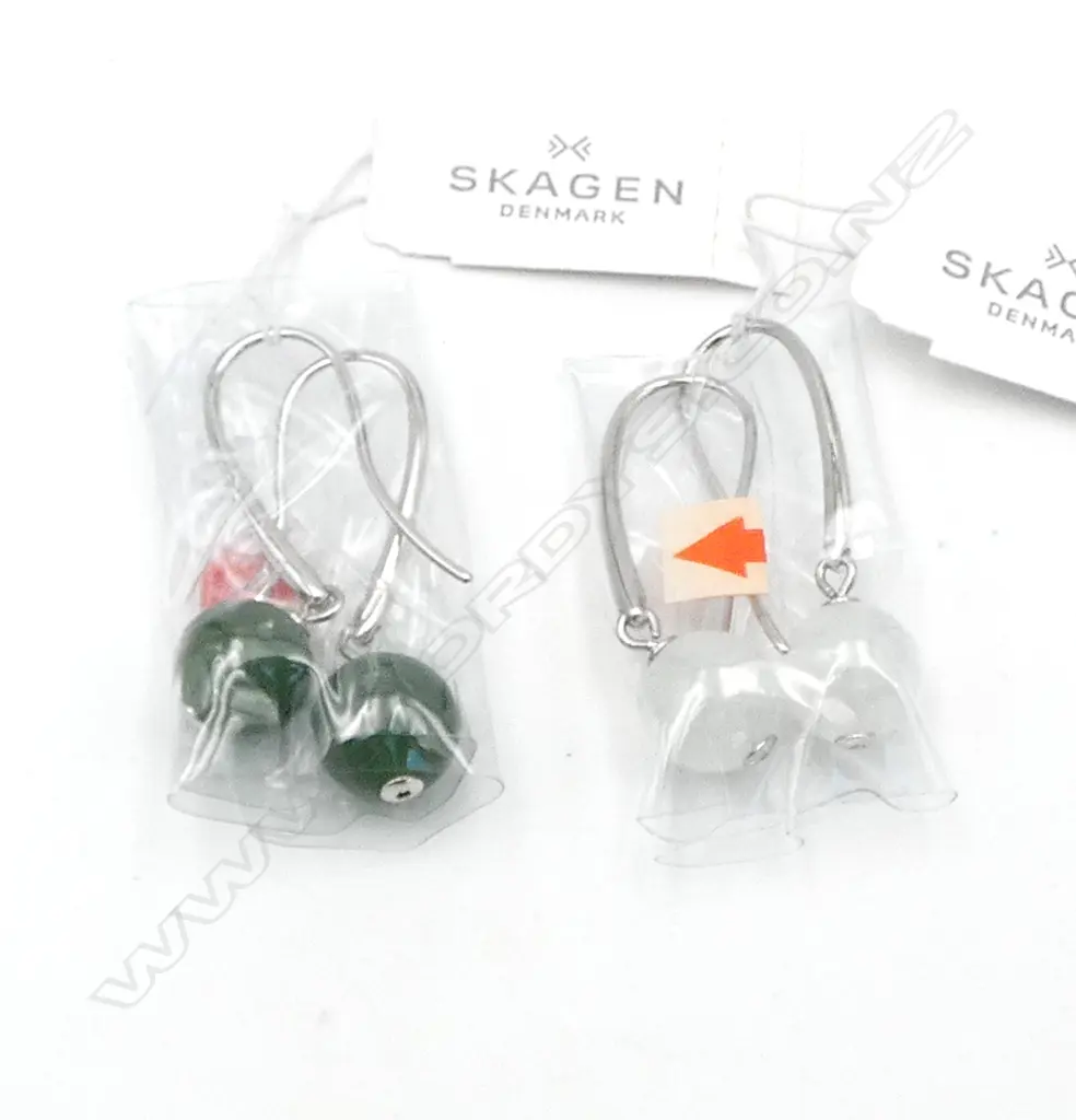 2 PR SKAGEN GEM SET DROP EARRINGS, NEW OLD STOCK Image 1++