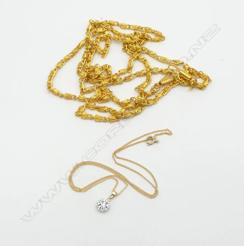COSTUME CHAIN NECKLACE TOGETHER WITH CRYSTAL NECKLACE (9ct gold bale) Image 1++