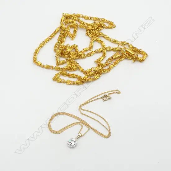 COSTUME CHAIN NECKLACE TOGETHER WITH CRYSTAL NECKLACE (9ct gold bale)