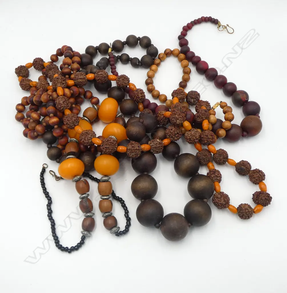 6 BEAD NECKLACES; WOODEN ETC Image 1++